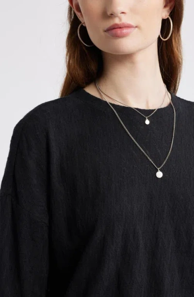 Treasure & Bond Pointelle Cotton Crewneck Knit Top In Black