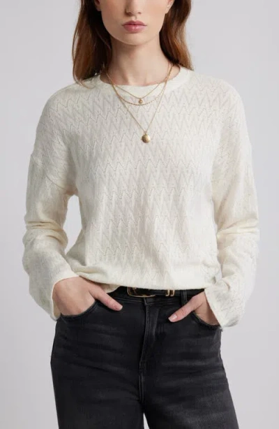 Treasure & Bond Pointelle Cotton Crewneck Knit Top In White