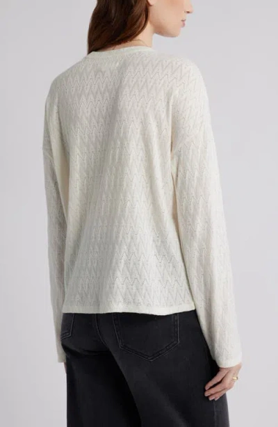 Treasure & Bond Pointelle Cotton Crewneck Knit Top In White