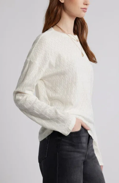 Treasure & Bond Pointelle Cotton Crewneck Knit Top In White