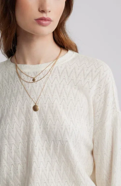 Treasure & Bond Pointelle Cotton Crewneck Knit Top In White