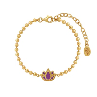 Karma And Luck Women's Inner Bloom Amethyst Lotus Gold Bracelet In Gold