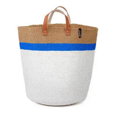 Mifuko Blue / White / Brown Kiondo Market Basket - Top Stripe Blue L In Multi