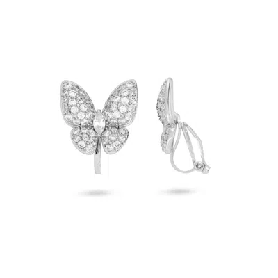 Gold Trip Women's White / Silver Silver Sparkle Butterfly Clip On Earrings In Multi