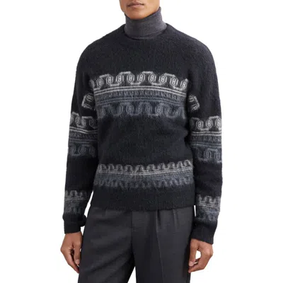 Reiss Mens Navy Lennox Fairisle Stretch Wool And Alpaca-blend Jumper In Black