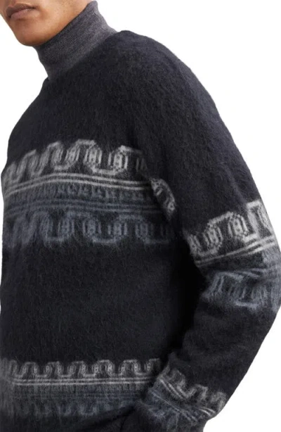 Reiss Mens Navy Lennox Fairisle Stretch Wool And Alpaca-blend Jumper In Black