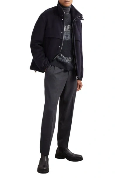 Reiss Mens Navy Lennox Fairisle Stretch Wool And Alpaca-blend Jumper In Black