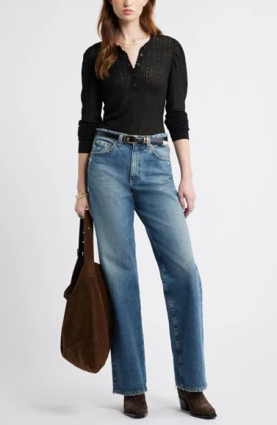 Treasure & Bond Pointelle Henley Sweater In Black