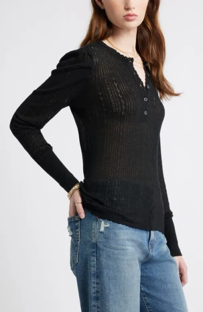 Treasure & Bond Pointelle Henley Sweater In Black