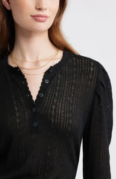 Treasure & Bond Pointelle Henley Sweater In Black