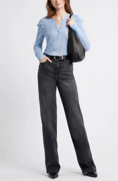 Treasure & Bond Pointelle Henley Sweater In Blue