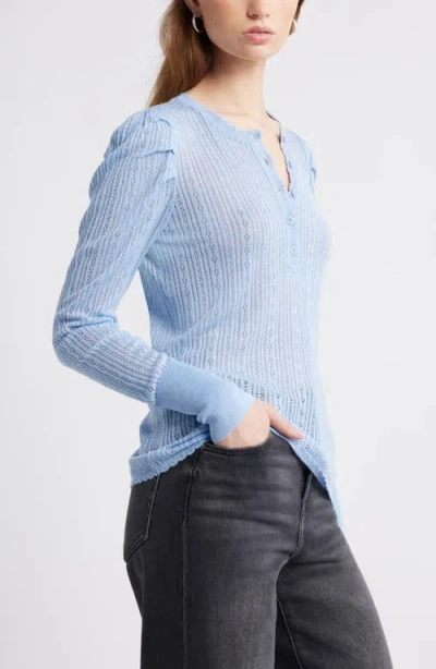 Treasure & Bond Pointelle Henley Sweater In Blue
