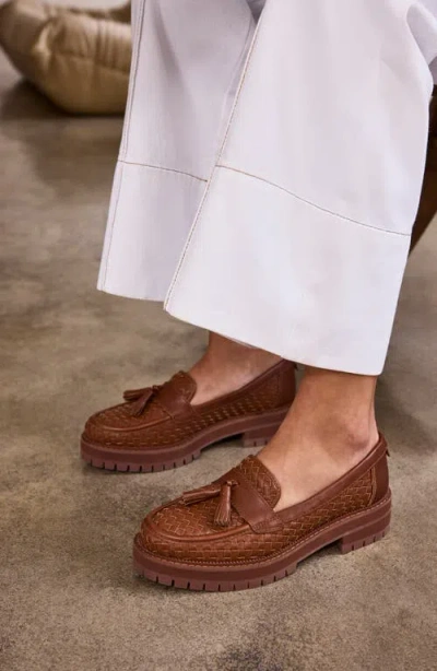 Toms Women's Womens Cara Loafer Amber Basketweave Leather Flat In Brown