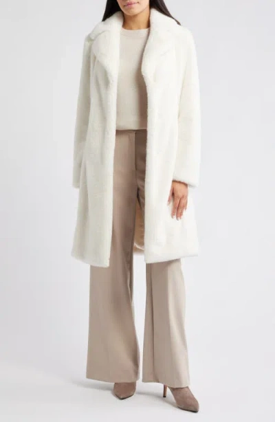 Via Spiga Reefer Faux Fur Longline Coat In White