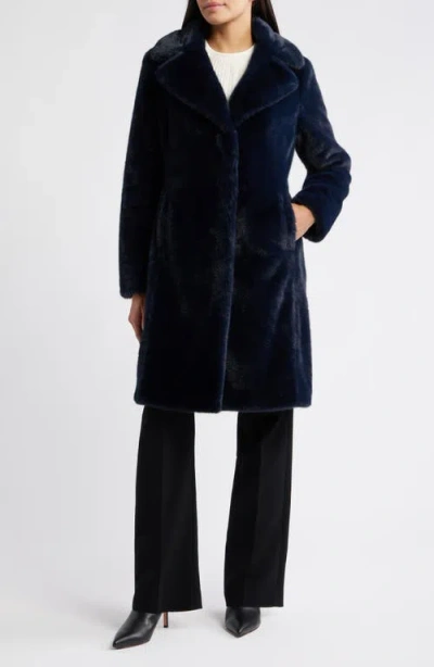 Via Spiga Reefer Faux Fur Longline Coat In Blue