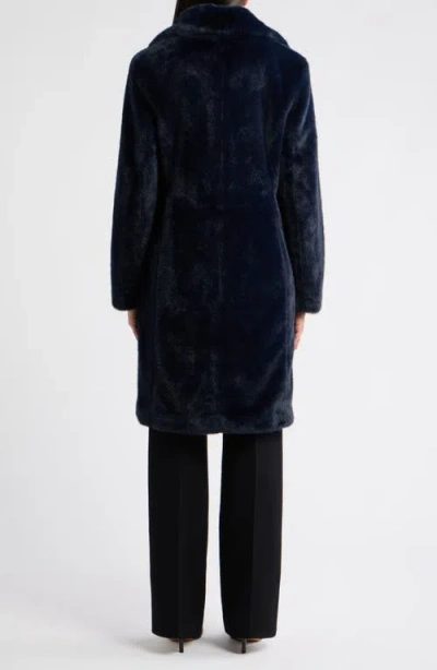 Via Spiga Reefer Faux Fur Longline Coat In Blue