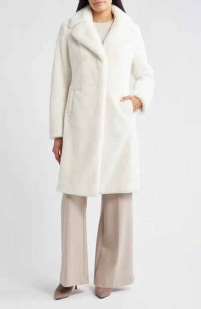 Via Spiga Reefer Faux Fur Longline Coat In White