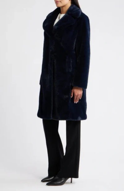 Via Spiga Reefer Faux Fur Longline Coat In Blue