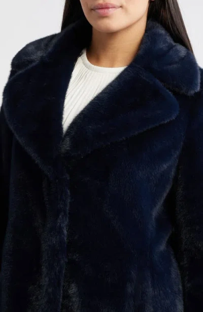 Via Spiga Reefer Faux Fur Longline Coat In Blue