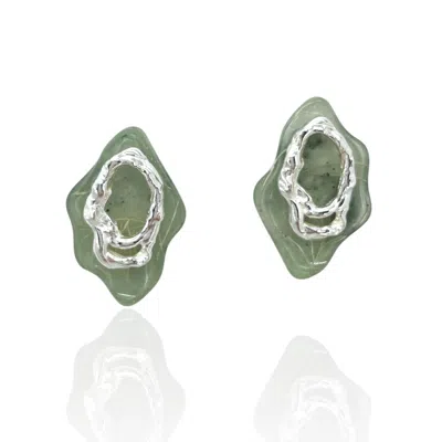Bio-trimmings Women's Green Pascal Statement Earrings - Emerald/silver In Green