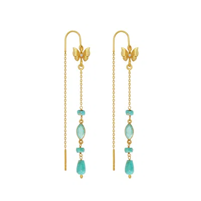 Karma And Luck Women's Blue / Green Spirit's Ascent Turquoise Butterfly Gold Drop Earrings In Multi