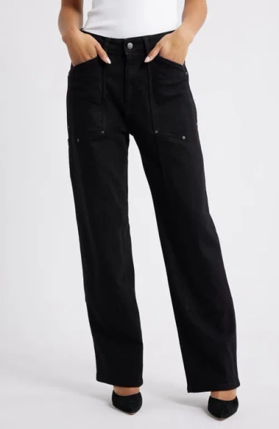 Warp & Weft Warp+weft Sat '90s High Waist Relaxed Straight Leg Utility Jeans In Black