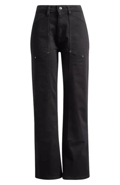 Warp & Weft Warp+weft Sat '90s High Waist Relaxed Straight Leg Utility Jeans In Black
