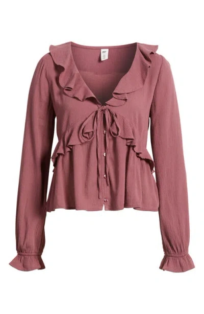Bp. Ruffle Tie Neck Button-up Shirt In Pink