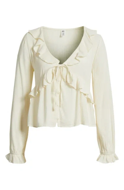 Bp. Ruffle Tie Neck Button-up Shirt In Neutral