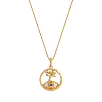 Karma And Luck Women's Gold Eternal Balance Tree Of Life Sapphire Necklace In Gold
