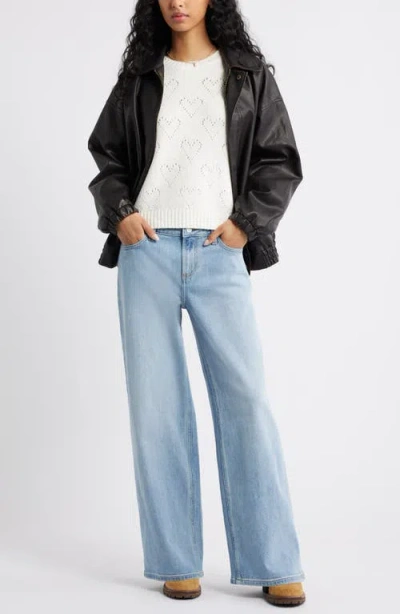 Bp. Pointelle Heart Cotton Blend Sweater In White