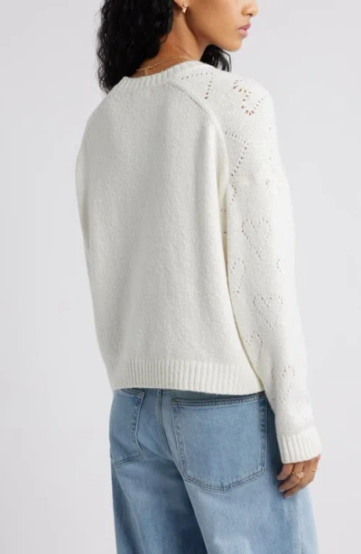 Bp. Pointelle Heart Cotton Blend Sweater In White
