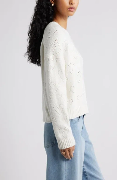 Bp. Pointelle Heart Cotton Blend Sweater In White