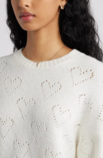Bp. Pointelle Heart Cotton Blend Sweater In White