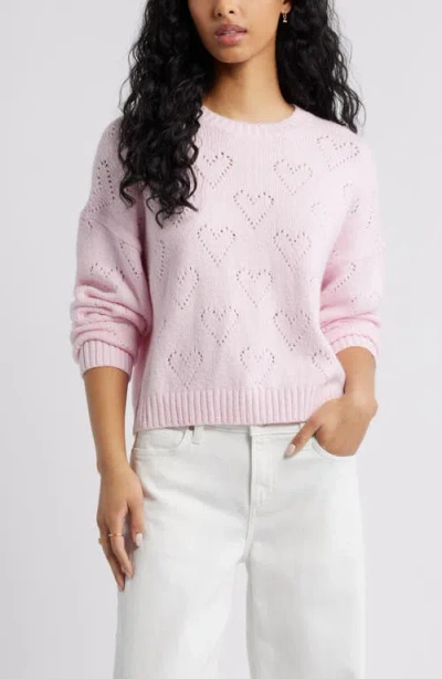 Bp. Pointelle Heart Cotton Blend Sweater In Pink
