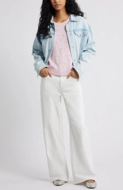 Bp. Pointelle Heart Cotton Blend Sweater In Pink