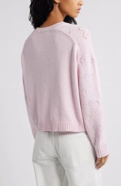 Bp. Pointelle Heart Cotton Blend Sweater In Pink