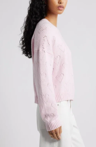 Bp. Pointelle Heart Cotton Blend Sweater In Pink