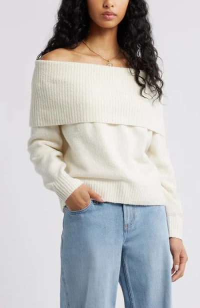 Bp. Bouclé Off The Shoulder Sweater In Gray