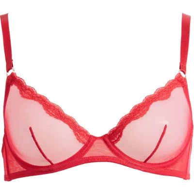 Fleur Du Mal Sheer Tulle Demi Bra Rouge In Red