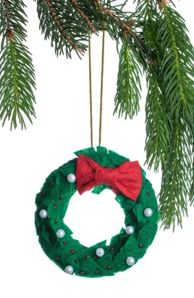 Silk Road Bazaar Handmade Wreath Felted Wool Ornament In Green