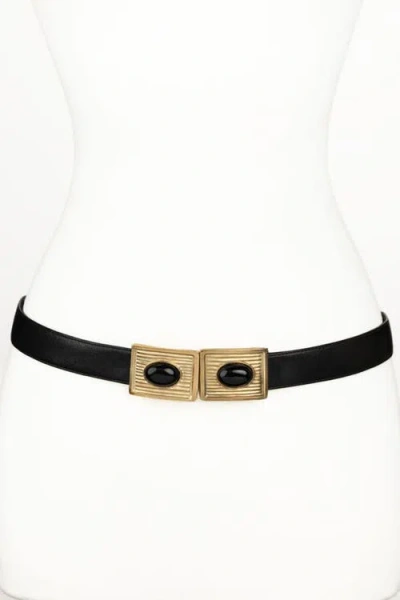 Raina Belts Large Stones Buckle Leather Belt In Black