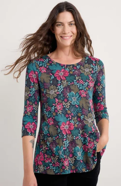 Seasalt Cornwall Drawing Book Floral Print Top In Green