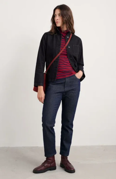 Seasalt Cornwall Landing Stripe Turtleneck Stretch Organic Cotton Top In Multi
