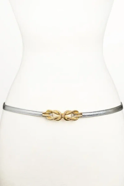 Raina Belts Gold Knot Buckle Leather Belt In Silver