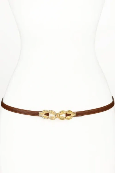 Raina Belts Gold Knot Buckle Leather Belt In Brown