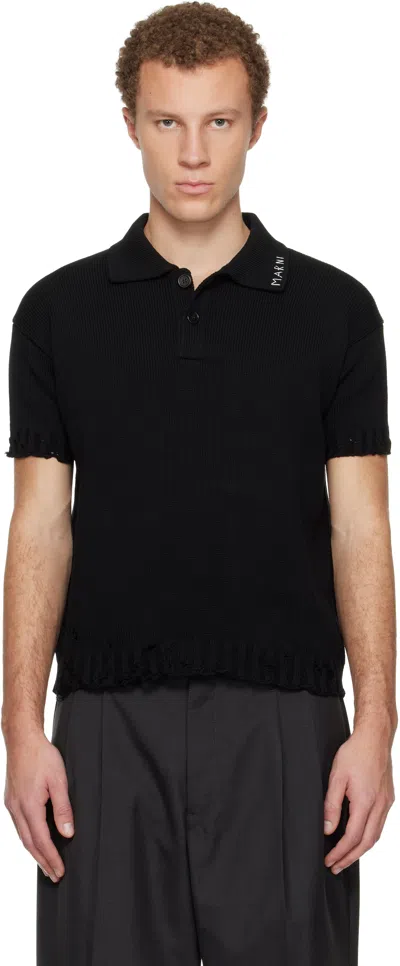 Marni Black Dishevelled Cotton Polo In Multi