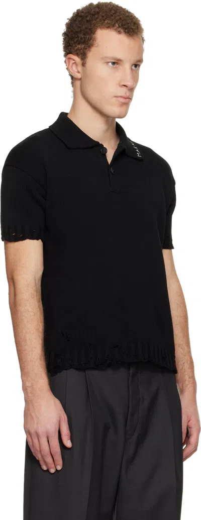 Marni Black Dishevelled Cotton Polo In Multi