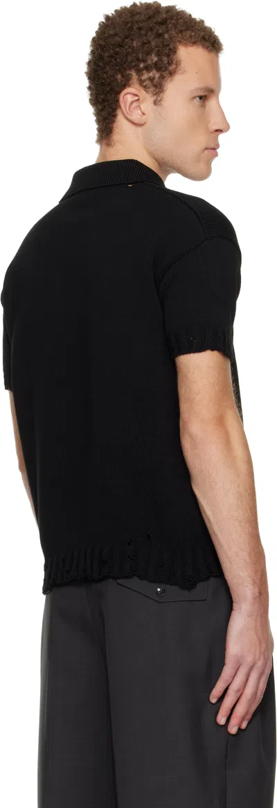 Marni Black Dishevelled Cotton Polo In Multi