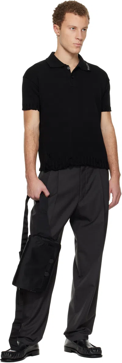 Marni Black Dishevelled Cotton Polo In Multi